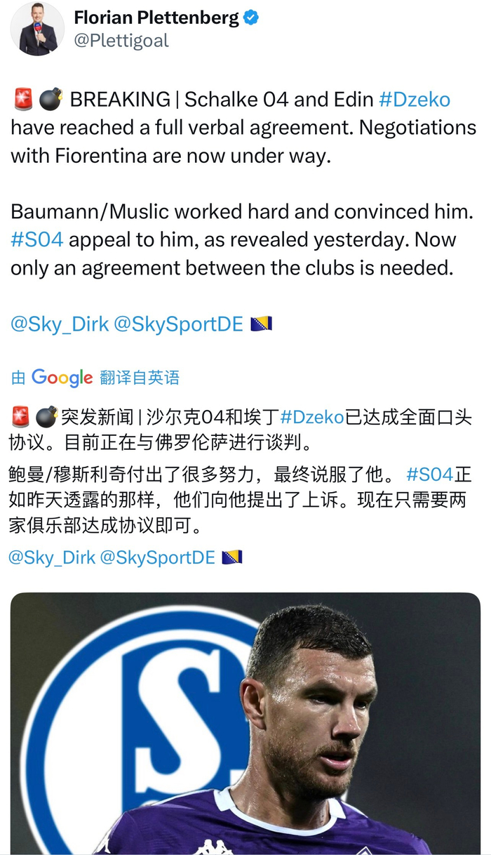 乐鱼体育登陆-沙尔克与哲科达成协议,穆斯里奇鲍曼促成转会|波黑|沙尔克04|佛罗伦萨|穆斯利奇|主帅_新浪体育_新浪新闻