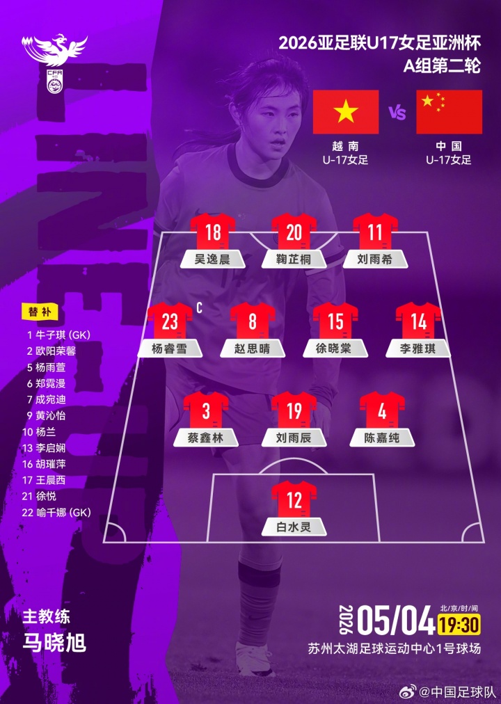 乐鱼体育游戏-U17女足亚洲杯A组第二轮,中国U17女足对阵越南U17女足,首发公布